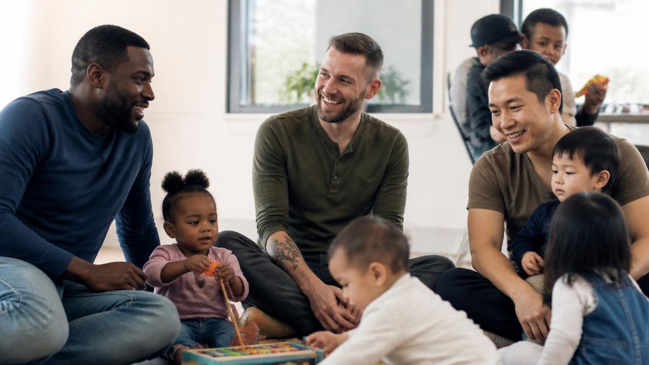 Fathers and their children spending time together